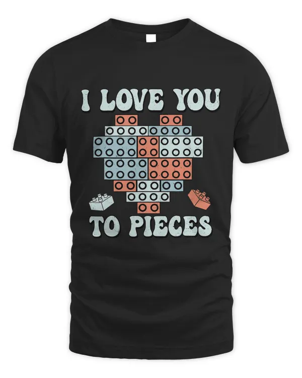 I Love U To Pieces Valentines Day Block Brick Heart Retro