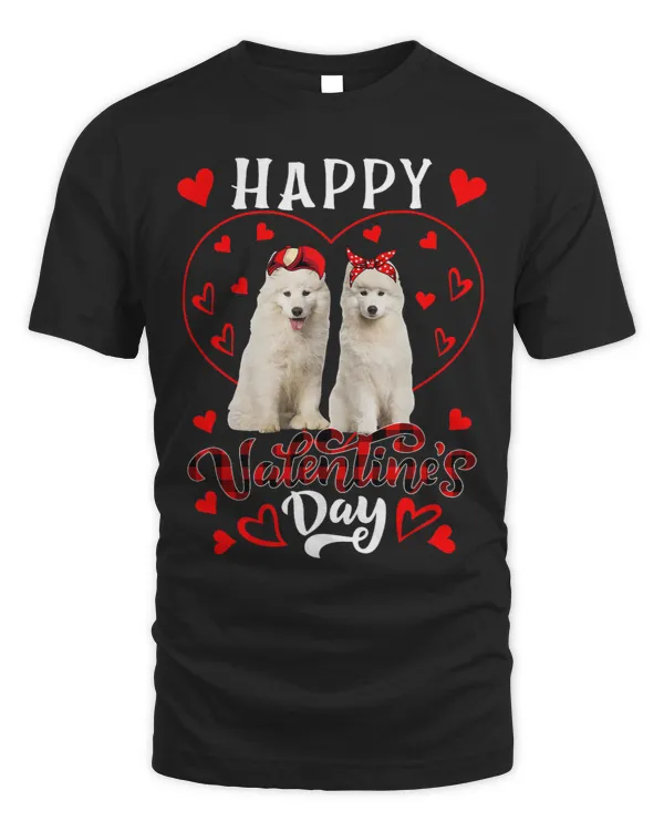 Happy Valentines Day Cute Hearts Shape Couple Samoyeds
