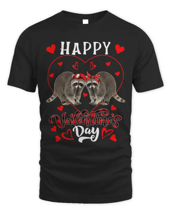 Happy Valentines Day Hearts Couple Raccoons Zoo Animals
