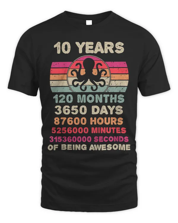 Kids 10 Year Old Octopus Tenth Octopus 10 Birthday Boy Girl