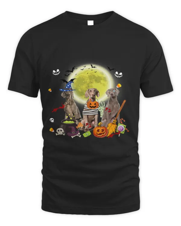 Three Weimaraner Dogs Witch Scary Mummy Halloween 239