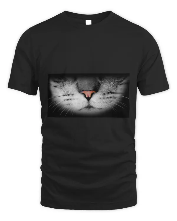 Funny Realistic Cute Furry Cat Face Pink Nose Black White
