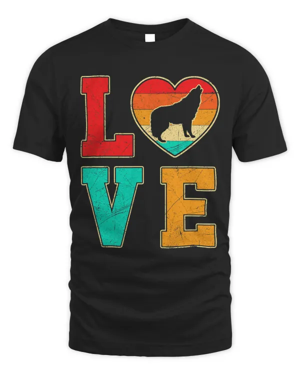 Retro Wolf Love Valentines Day Heart Animals Lover