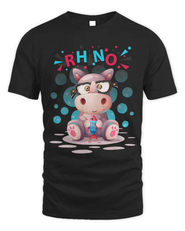 FUNNY RHINO SHIRT. CUTE RHINO WEARING GLASSES. BUBBLES