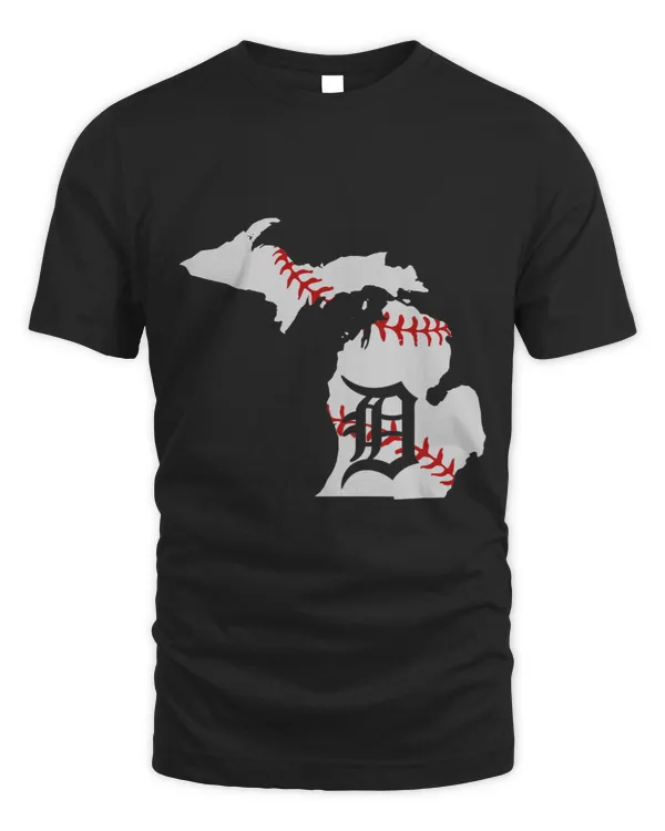 Detroit Michigan State Map silhouette D baseball lover.