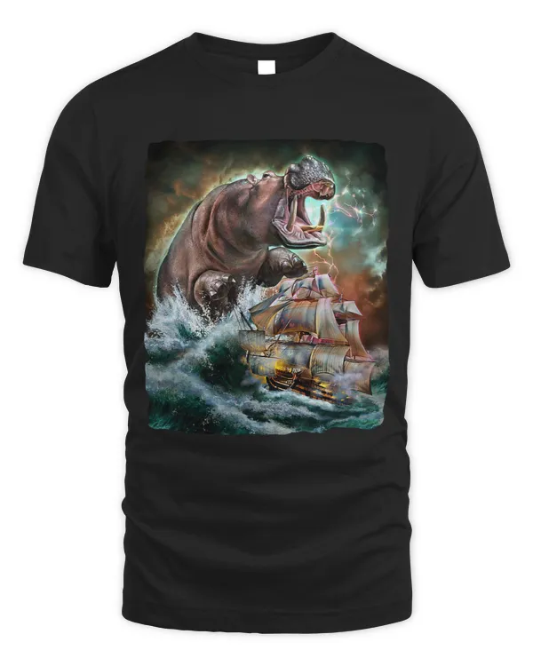 Monster Hippo as Kraken Attack a War Ship at High Seas