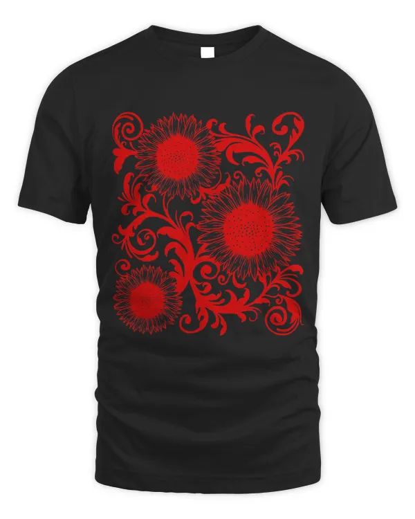 Baroque Aesthetic Sunflower Pattern Dark Academia Red