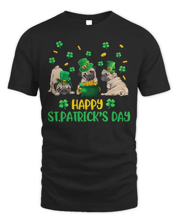 Pug Lover Three Leprechaun Pug Happy Patricks Day Shamrock Gold Coin 8 Pugs Dog