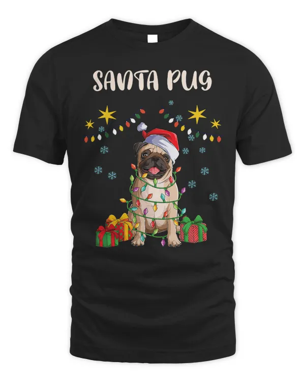 Pug Lover Merry Christmas Santa Pug Santa Hat Xmas Lights Funny 224 Pugs Dog