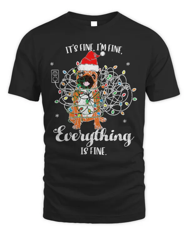 Pug Lover Everythings Fine Christmas Lights Cute Pug In Santa Hat 271 Pugs Dog
