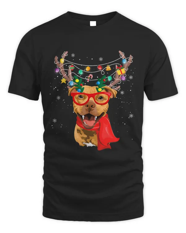 Bully Scarf Reindeer Lights Christmas Tree Xmas Holiday Pitbull Dog