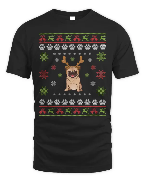 Pug Lover Ugly Christmas Cute Dog With Antlers 190 Pugs Dog