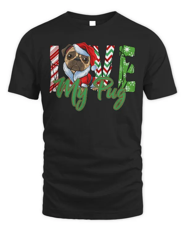 Pug Lover I Love My Pug Santa Hat Funny Pug Lover Merry Christmas 30 Pugs Dog