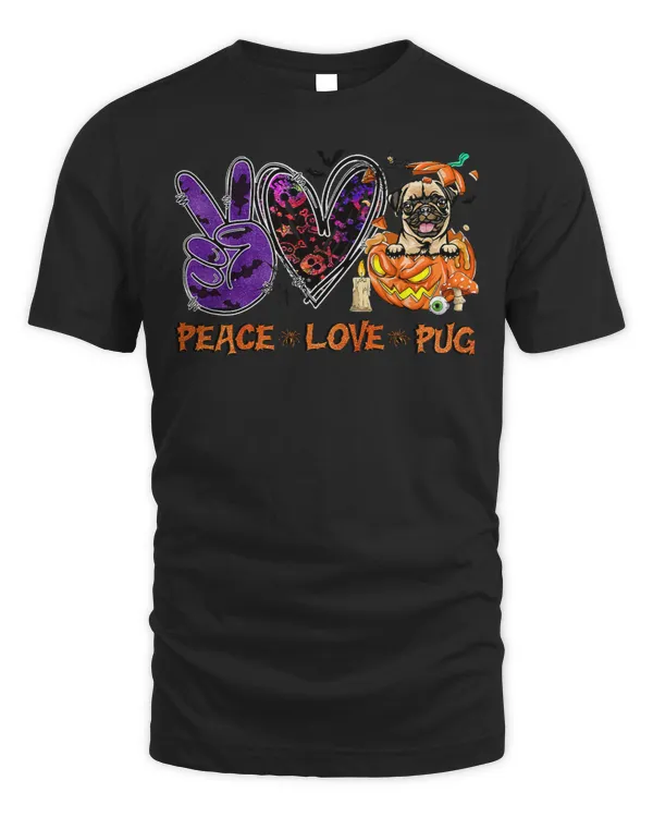 Pug Lover Peace Love Pug Pumpkin Halloween Costume 292 Pugs Dog