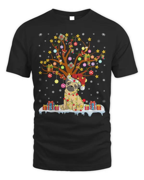 Pug Lover Funny Xmas Lighting Tree Santa Pug Christmas Tree 201 Pugs Dog