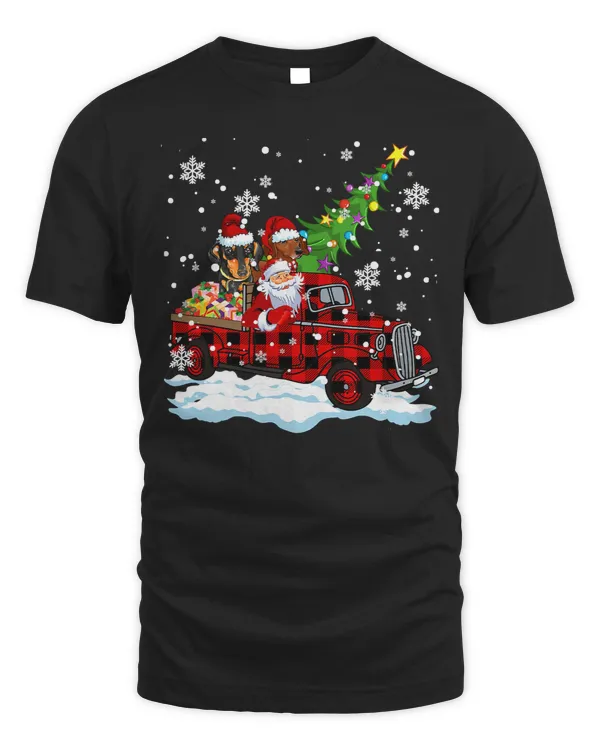Wiener Santa Dachshund Riding Truck Red Plaid Christmas Lover 185 Dachshund Doxie
