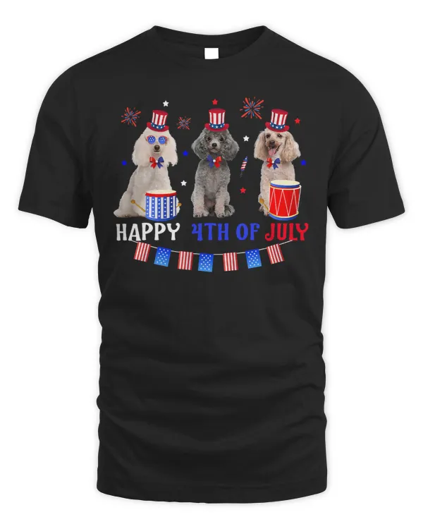 Poodles Three Poodle Happy 4th Of July American Flag Men Women 319 Poodle dog