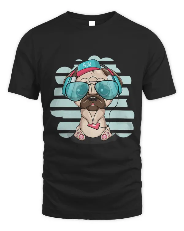 Pug Lover Cute Cartoon with Headphones Pugs Dog