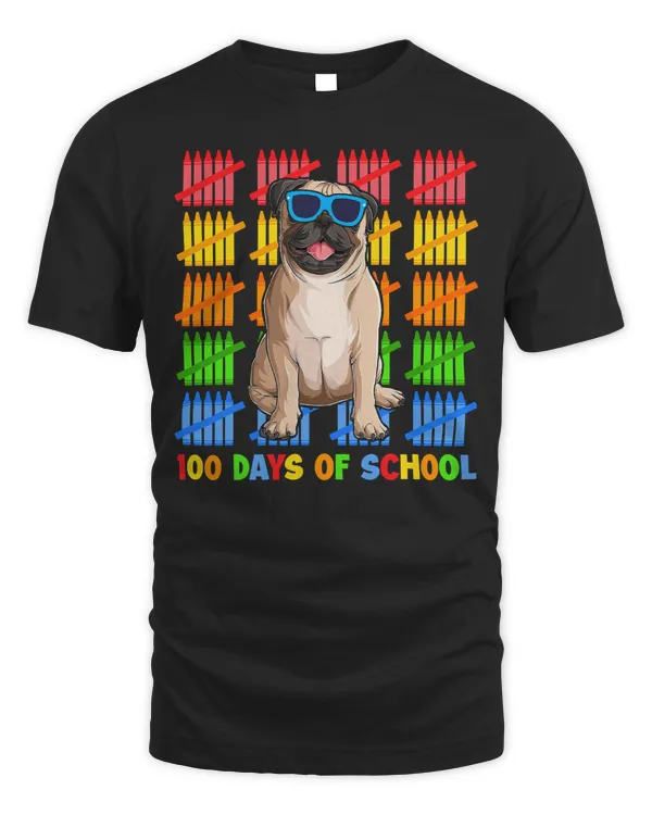 Pug Lover 100 Days Of School Funny Crayons Kids Lover 319 Pugs Dog
