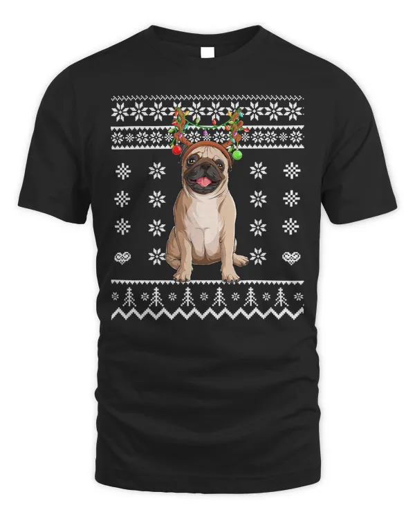 Pug Lover Christmas Lights Dog Reindeer Pajama Ugly Sweater 266 Pugs Dog