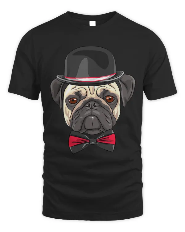 Pug Lover in a Derby Hat and Bow Tie 281 Pugs Dog
