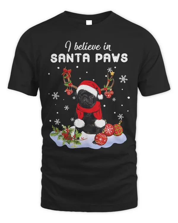 Pug Lover Dog I Believe In Santa Paws Reindeer Christmas 317 Pugs Dog