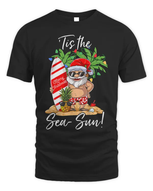 Tis The Season Santa Surfing Tropical Christmas Hawaiian