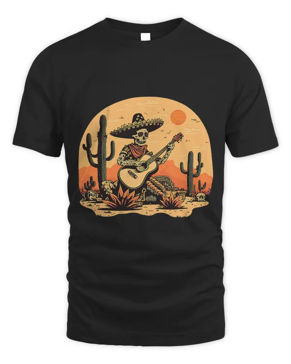 Skeleton Guitar Cactus Floral Cinco De Mayo Mexican Fiesta