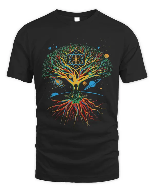 Meditative magic tree with sacred geometry