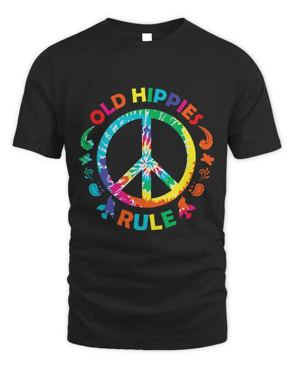 Old Hippies Rule Tie Dye Peace Sign