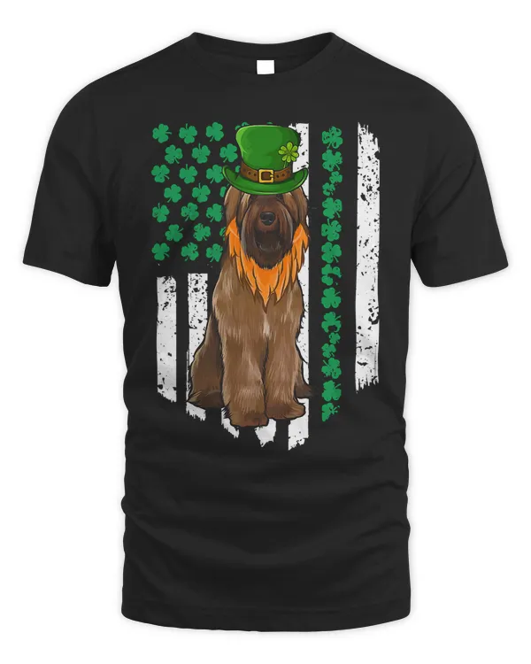 Briard St Patricks Day Irish American Flag Shamrock T-Shirt