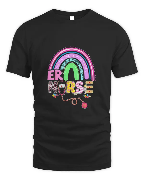 Funny ER Nurse Bunny Nursing Rainbow Easter Christians T-Shirt