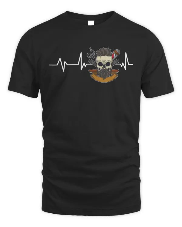 Barber Skull Heartbeat Barber Gift Barbering T-Shirt