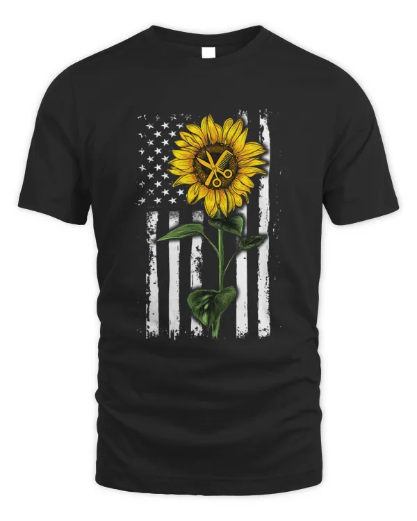 American Flag Art Sunflower Hairstylist Hippie Apparel Women T-Shirt