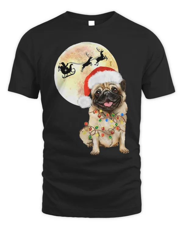 Pug Dog Christmas Pug Santa Hat And Lights Dog Full Moon Xmas Pug 287 Pug Dad Pug Mom