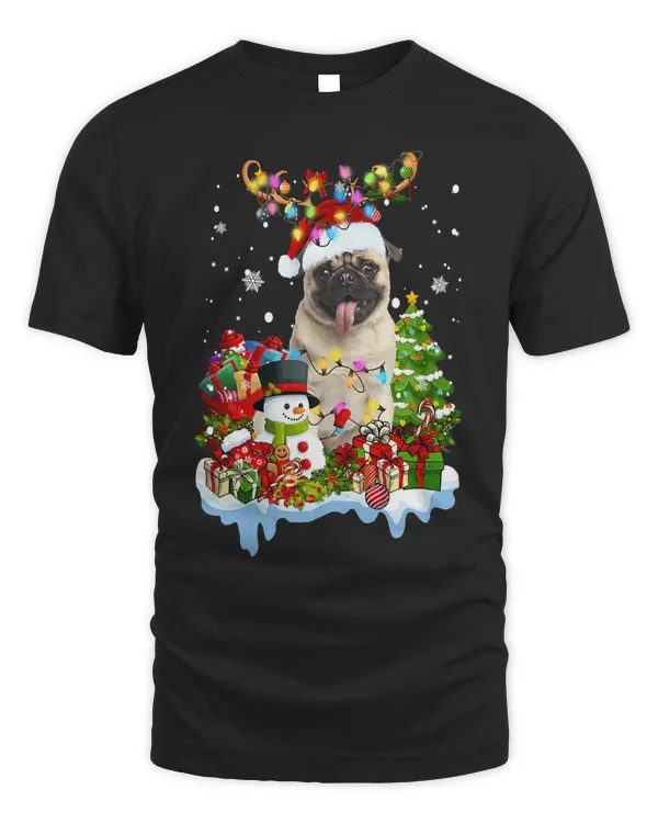 Pug Dog Christmas Tee Reindeer Christmas Lights Pajama 163 Pug Dad Pug Mom