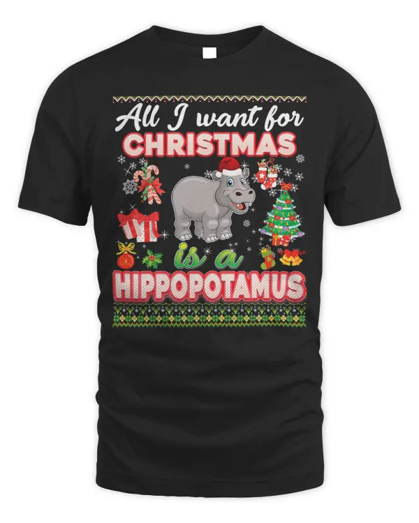 Hippopotamus All I Want For Christmas Is A Hippopotamus Ugly Sweater Farm 43 Hippo
