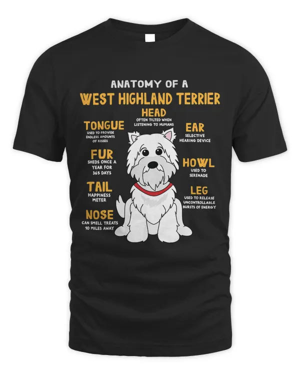 Westie Highland Terrier Anatomy Funny Dog Mom Dad Gift T-Shirt
