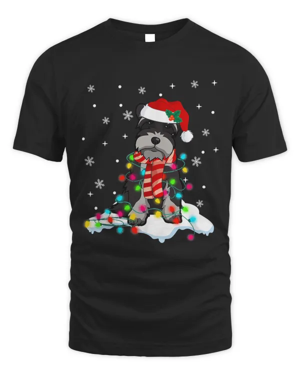 Cute Schnauzer Christmas Lights With Santa Hat Gift T-Shirt