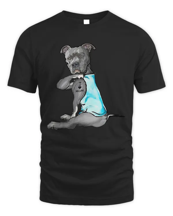 I Love Mom Funny Staffordshire Bull Terrier Tattooed Tank Top