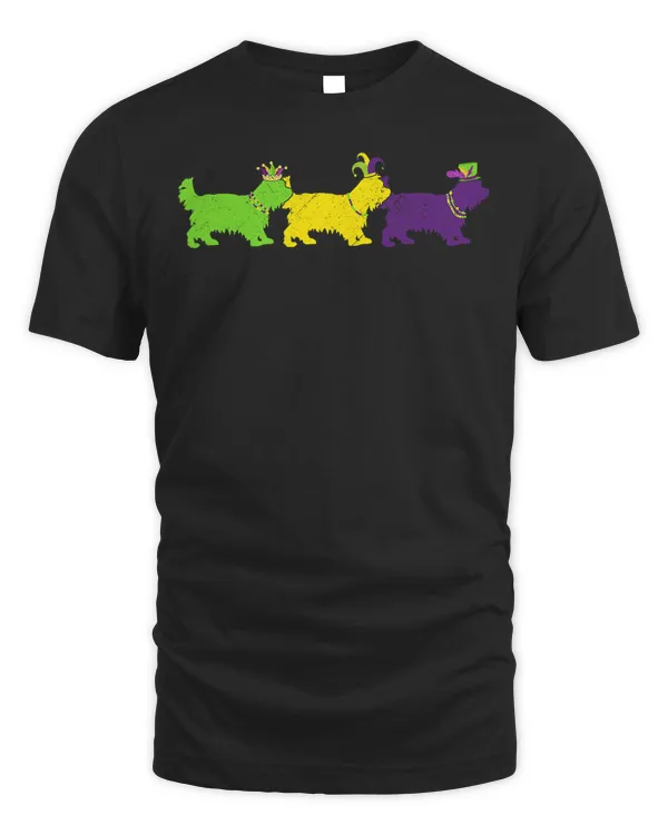 Funny Mardi Gras Yorkshire Terrier Bead Gift Dog Dad Dog Mom T-Shirt