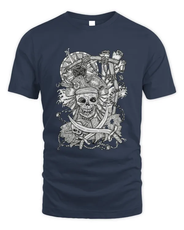 MEMOD69 - Halloween T Shirt 2022 - Pirate King Skull Shirt. (Dark )