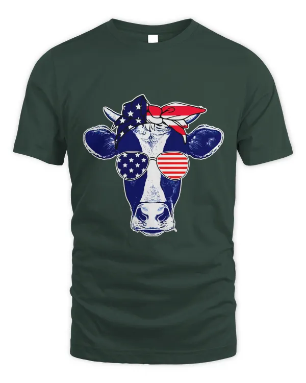 Cow 4th of July Shirt Moorica Merica Men Women USA Flag Farmer T-Shirt