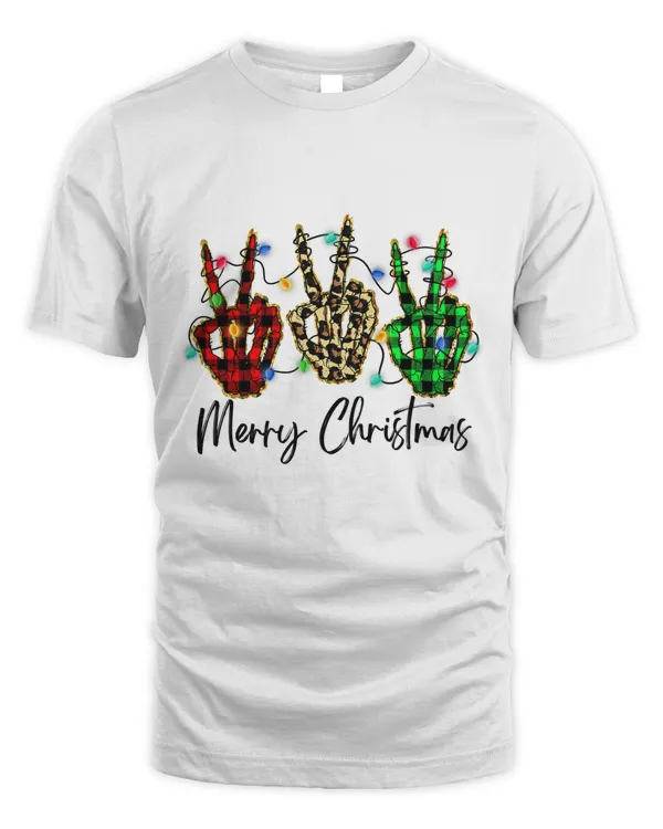 Buffalo plaid skeleton peace merry christmas pajamas T-Shirt