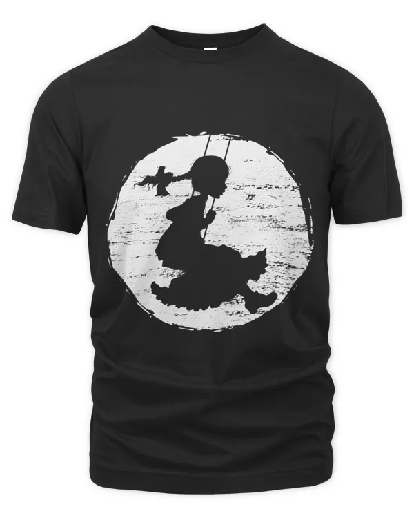 Atmospheric Silhouette Moon is shining Girl is swinging
