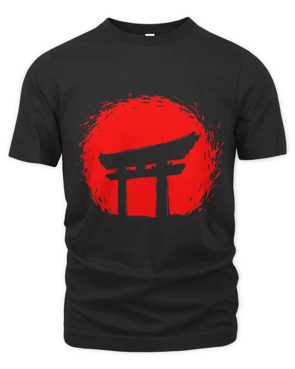 Japanese vintage Asian red sun and samurais retro gate