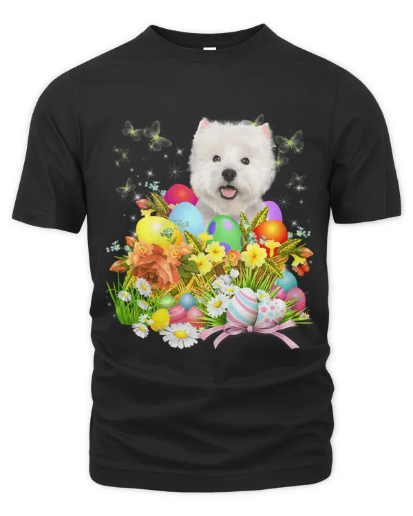 Westie Bunny Dog With Easter Eggs Basket Cool