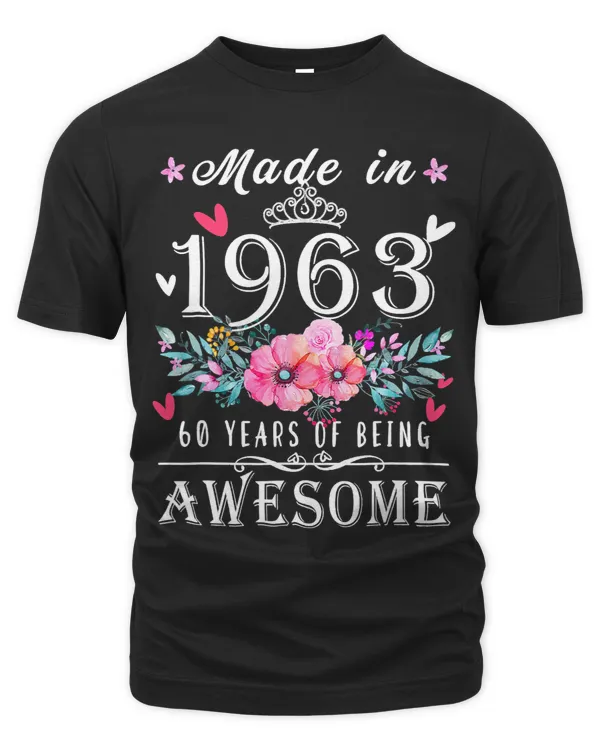 Floral 60th Birthday Gifts For Women Made In 1963 Birthday