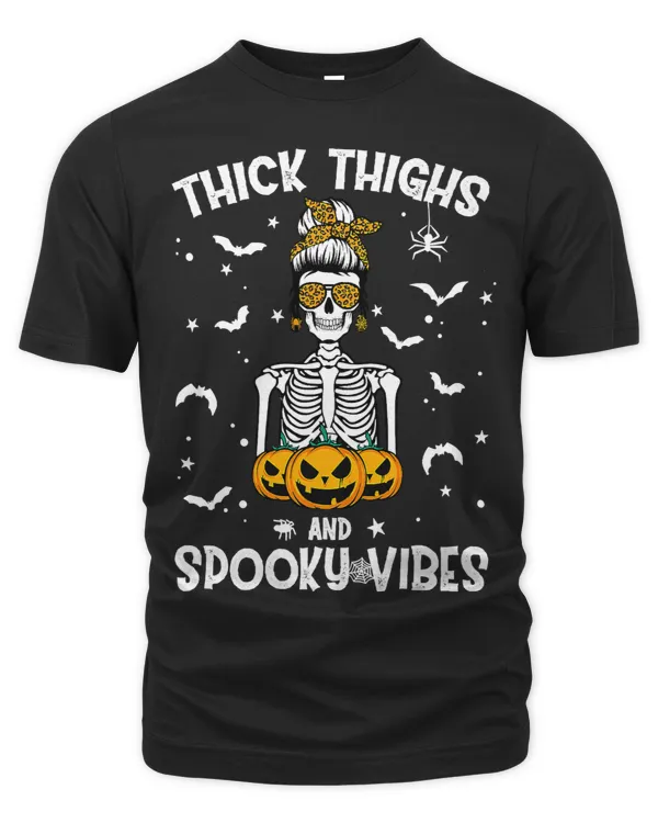 Thick Thighs And Spooky Vibes Messy Bun Women Halloween 306