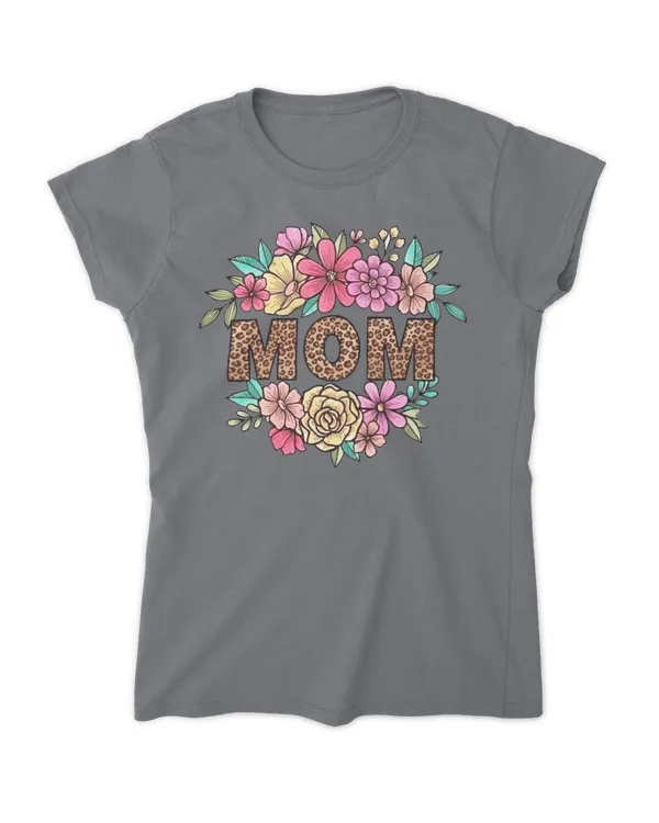 Leopard Mom T-shirt, Flower Mom T-shirt Gift,  Floral Leopard Mom Shirt, Mothers Day T-shirt Gifts